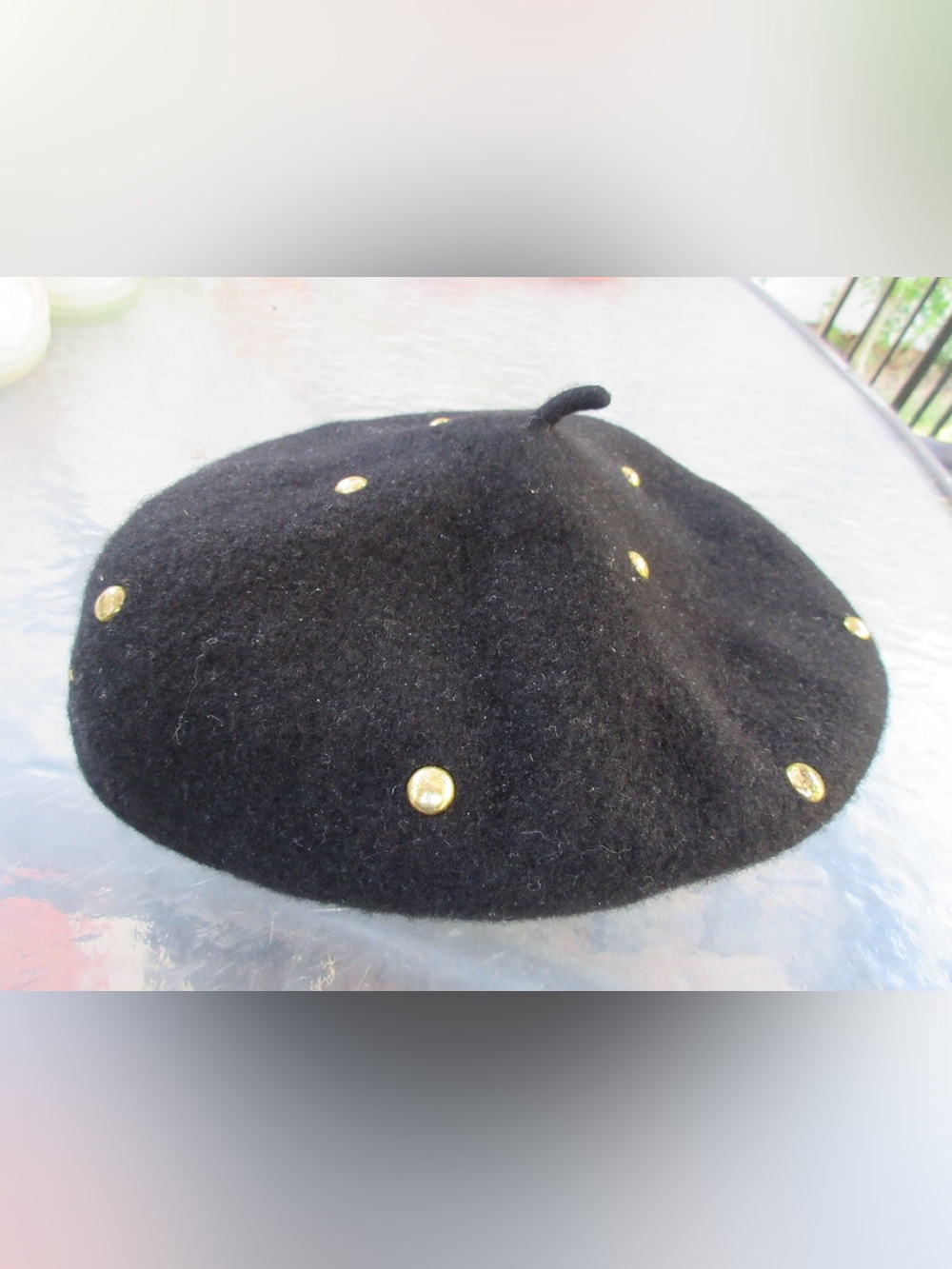 Black Beret with Gold Stud Accents - Women Accessories